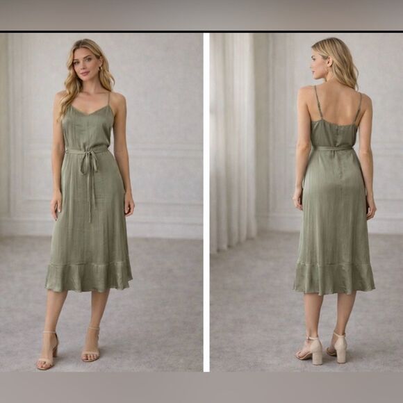 Dkny Dresses & Skirts - DKNY Sleek Olive Green silk Midi Dress, US6